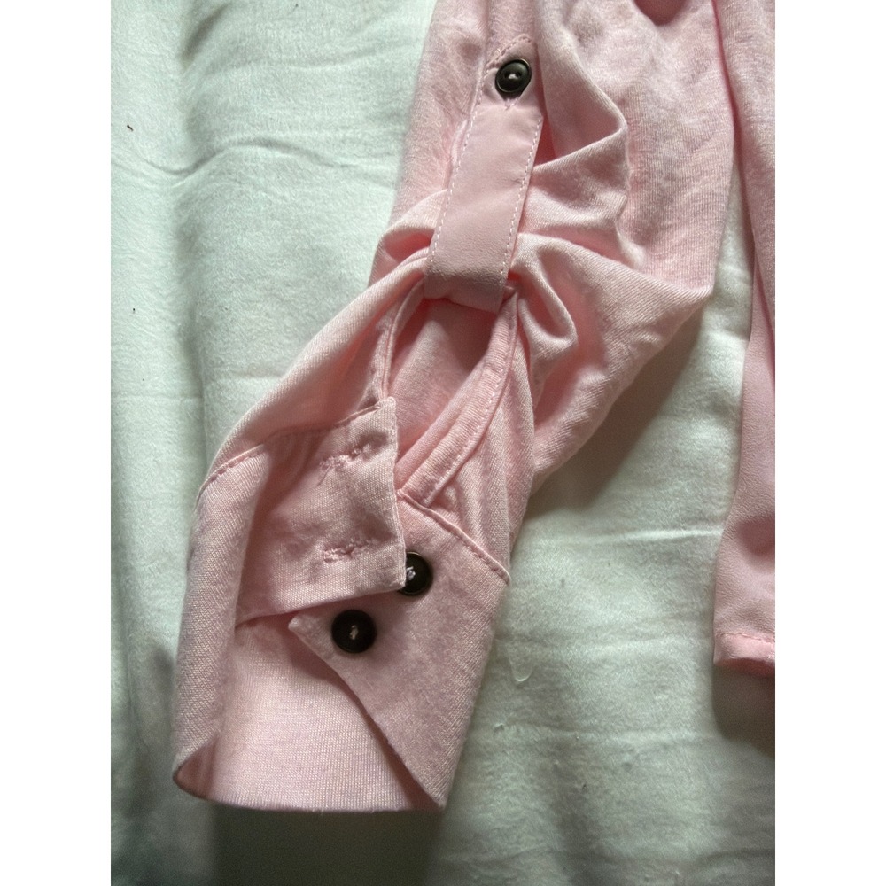 Candies Womens Pink Lace Back Roll Tab Sleeve High Low Button Front Blouse Large - Picture 5 of 5